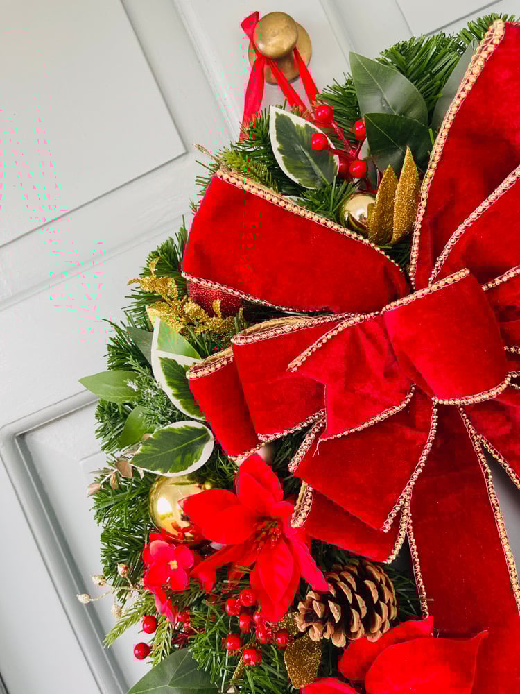 Image of 55cm Big Red Bow Smaller Poinsettias