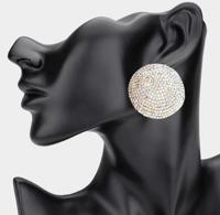 Gold Rhinestone Pave Round Evening Earrings 