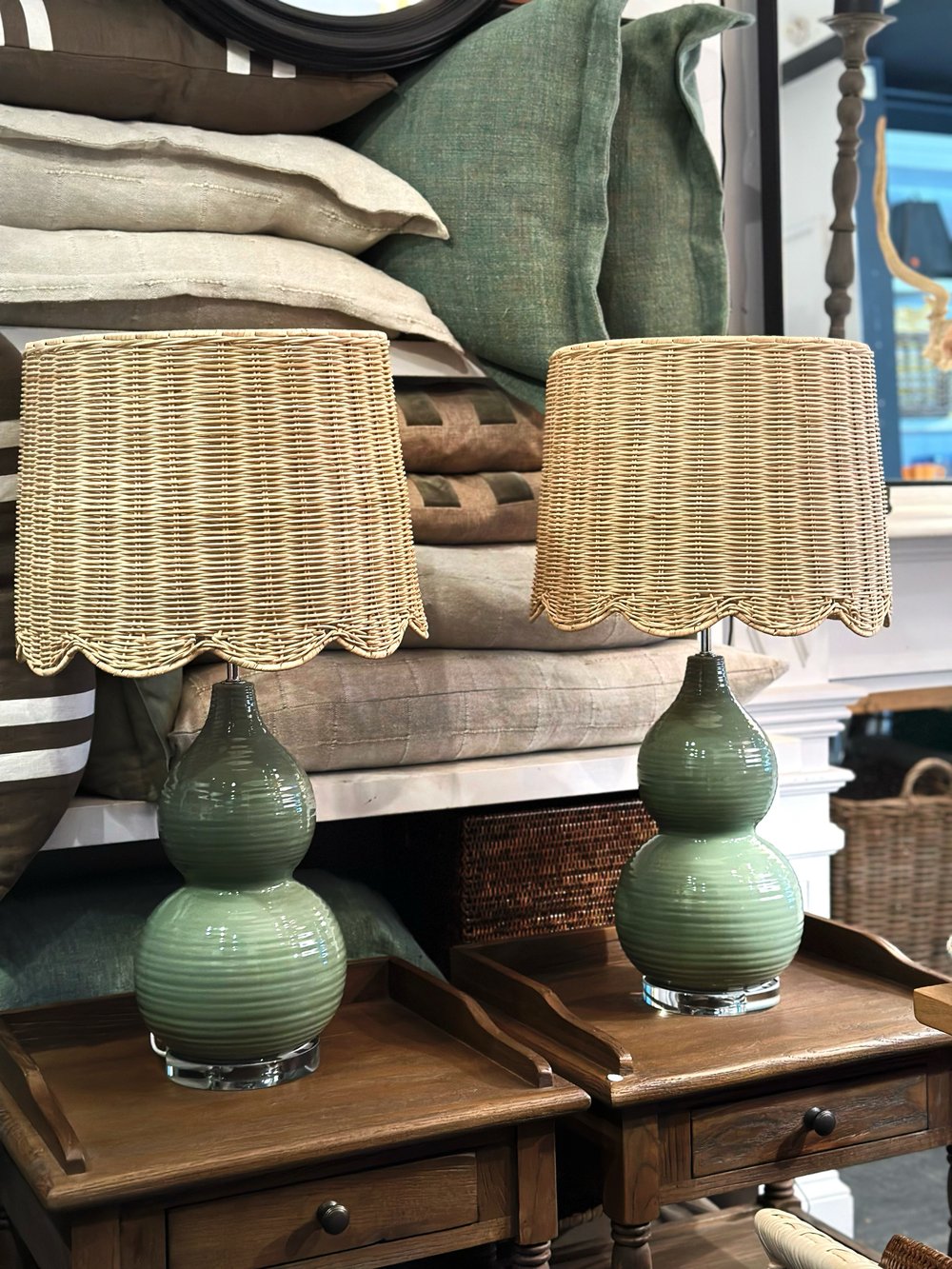 Image of Sage Green Lamp with Scallop Shade