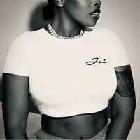 Women’s White Cropped JEI tee