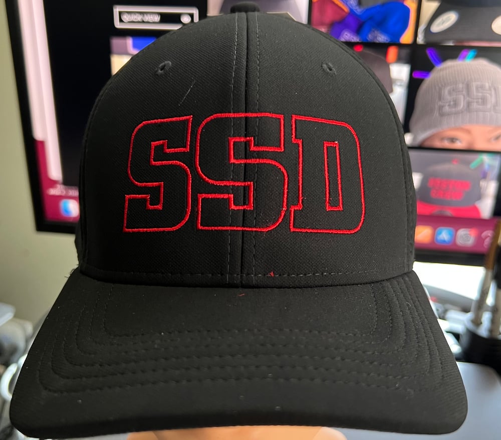 Nike Black Fitted Classic 99 hat with Red SSD outline logo 