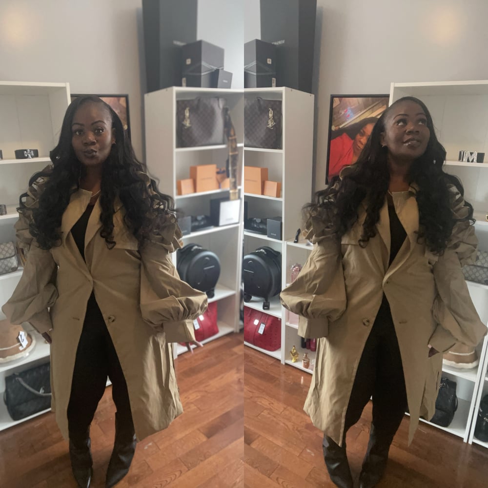Image of FLORAL SLEEVE TRENCH COAT (KHAKI)