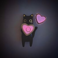 Image 1 of Black cat Glow in dark heart ring box hand size ceramic figurine