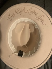 Image 4 of “This Girl Loves Jesus” Butterfly Hand-burned Panama Narrow Brim Hat