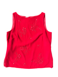 Image 1 of Embroidered Straight Neck Red Top L