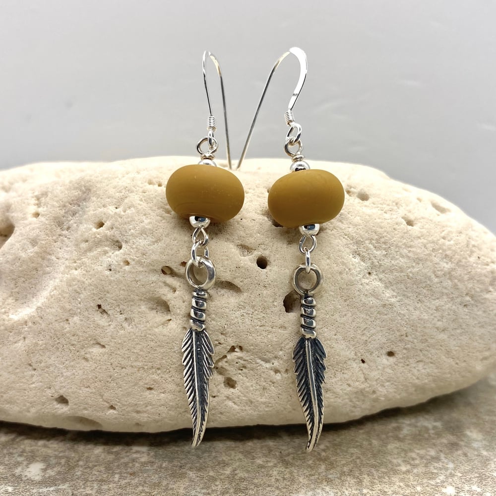 Image of Etched Dark Tan Dangle Earrings