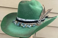 Image 2 of Handmade Green Torch Burned Cowboy Hat Layered Rope and Bead Band