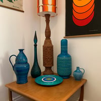 Image 3 of Huge Mid Century Tiki style carved solid teak lamp w/ custom Vintage Groove shade