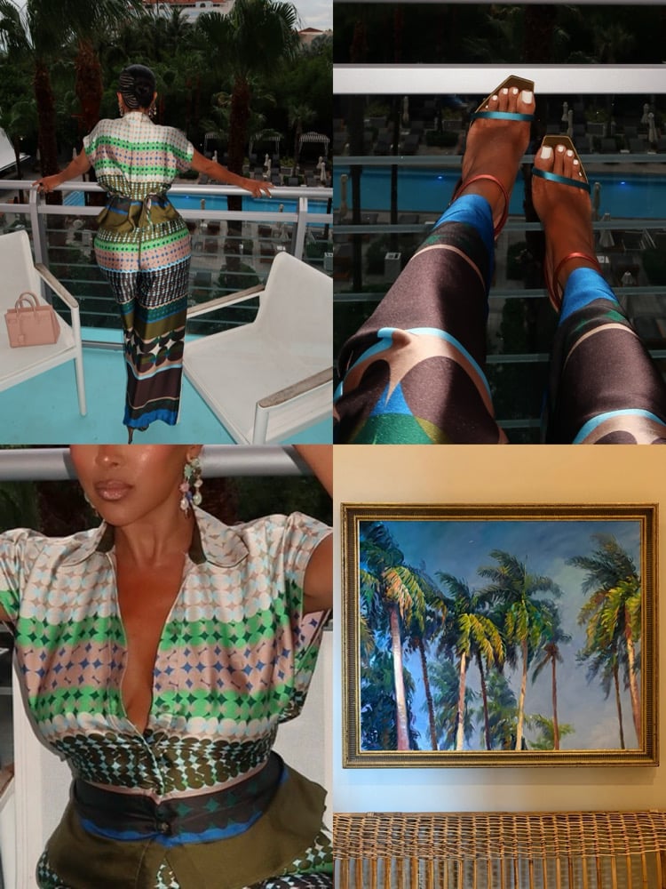 Image of ZARA PRINTED SATIN EFFECT BUTTON UP (M) & PANTS (L)