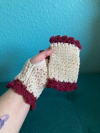 Image 4 of Lacy Victorian Gloves Wine and Cream