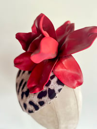 Image 3 of Leopard fabric covered headpiece w large red flower