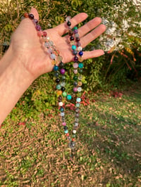 Image 10 of Rainbow Gemstone Hand Knotted Necklace with Tourmalinated Quartz Focal Bead and Rainbow Tassel