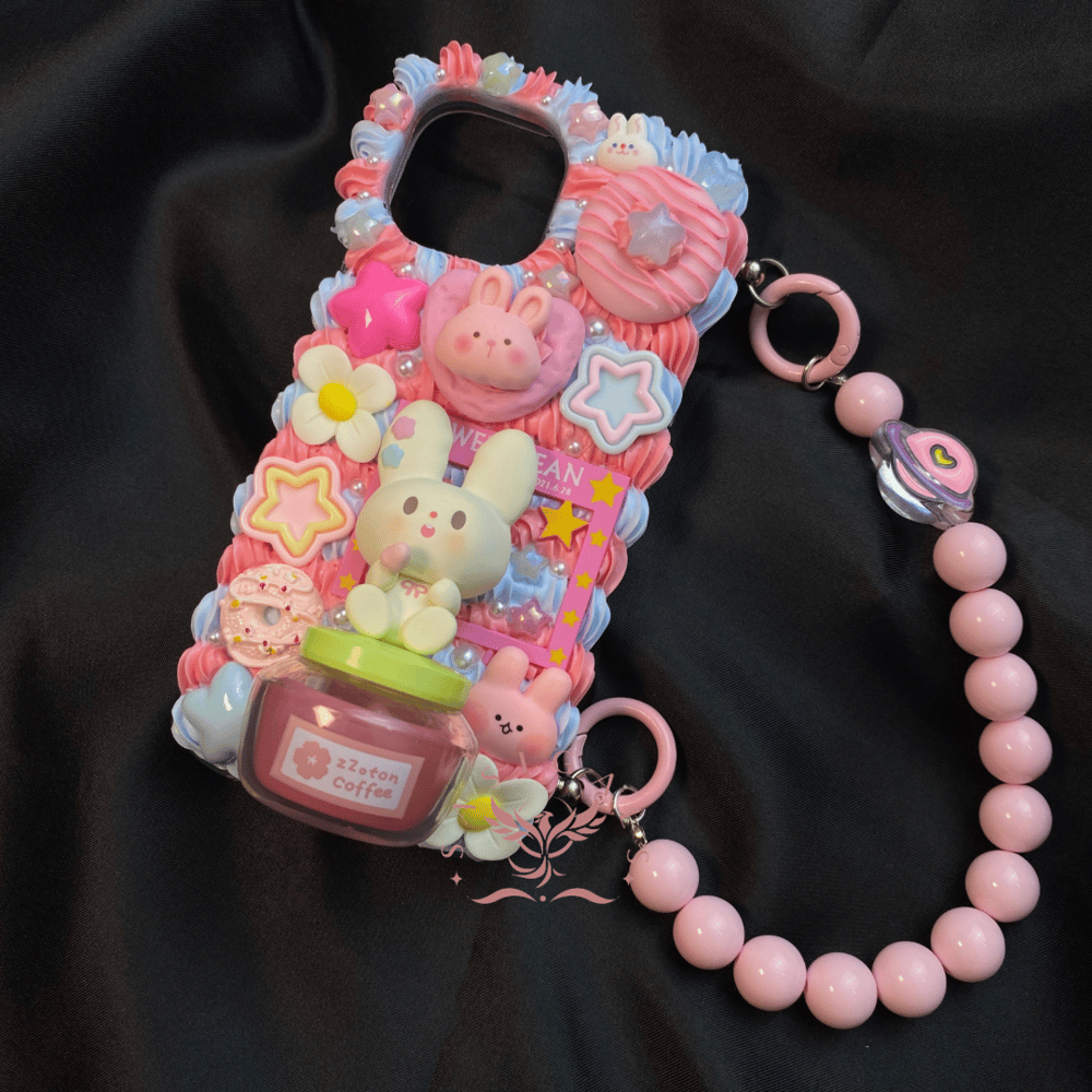 Image of Kawaii 3D Bunny Decoden Phone Case With Chain For All Brand 
