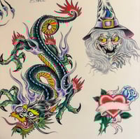 Image 1 of Australian tattooer Steve Paul Flash!  Vintage 1993 Witch Dragon