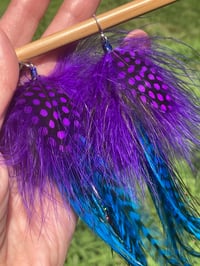 Image 6 of Feather Earrings, Festival Earrings, Colorful Dangle Earrings, Feather Earrings Purple Blue Black