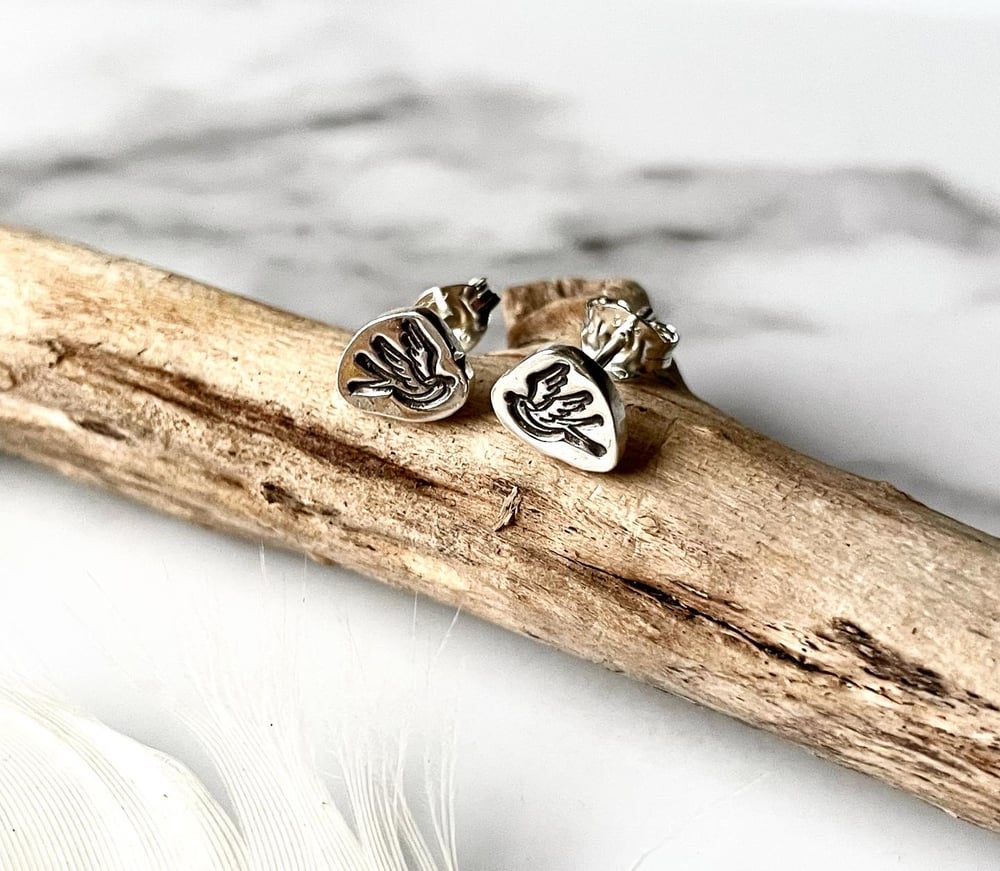 Handmade Sterling Silver Swallow Bird Stud Earrings