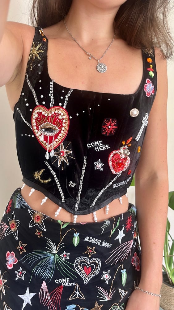 Handmade Heavy Embellished Heart Velvet Corset