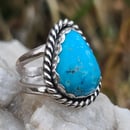 Image 3 of Medium Bright Blue Kingman Turquoise Handmade Sterling Silver Ring 