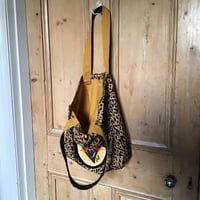 Image 8 of Black  or red Sacred Heart Bag with cheetah cotton fabric