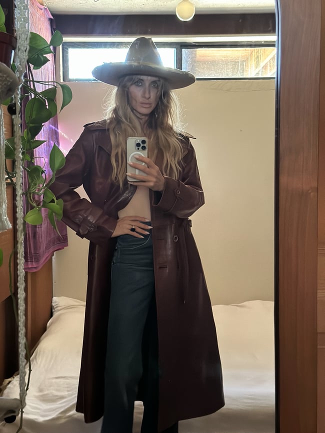 early 70s leather trench riding coat with the perfect patina