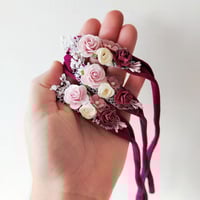 Image 2 of Headband cerise et fleur rose pâle