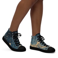 Image 2 of Celestial Night Sky Stars and Clouds Painting Women’s High Top Canvas Shoes