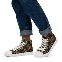 Image 5 of All Over Gold and Black Pentagram Men’s high top canvas shoes