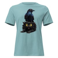 Image 2 of Women's Relaxed T-Shirt, Funny Crow Raven & Black Cat Tee