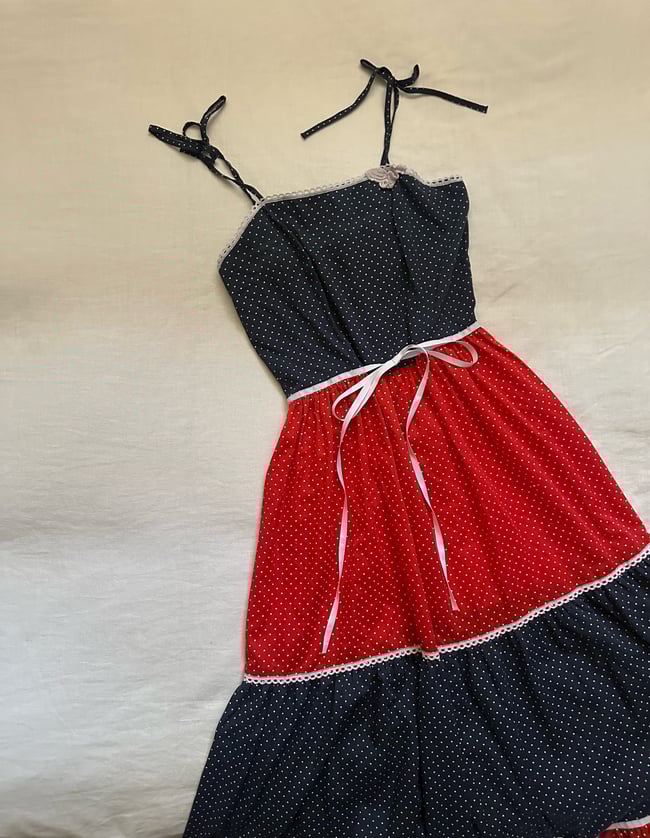 70s swiss dot shoulder tie voile sundress 
