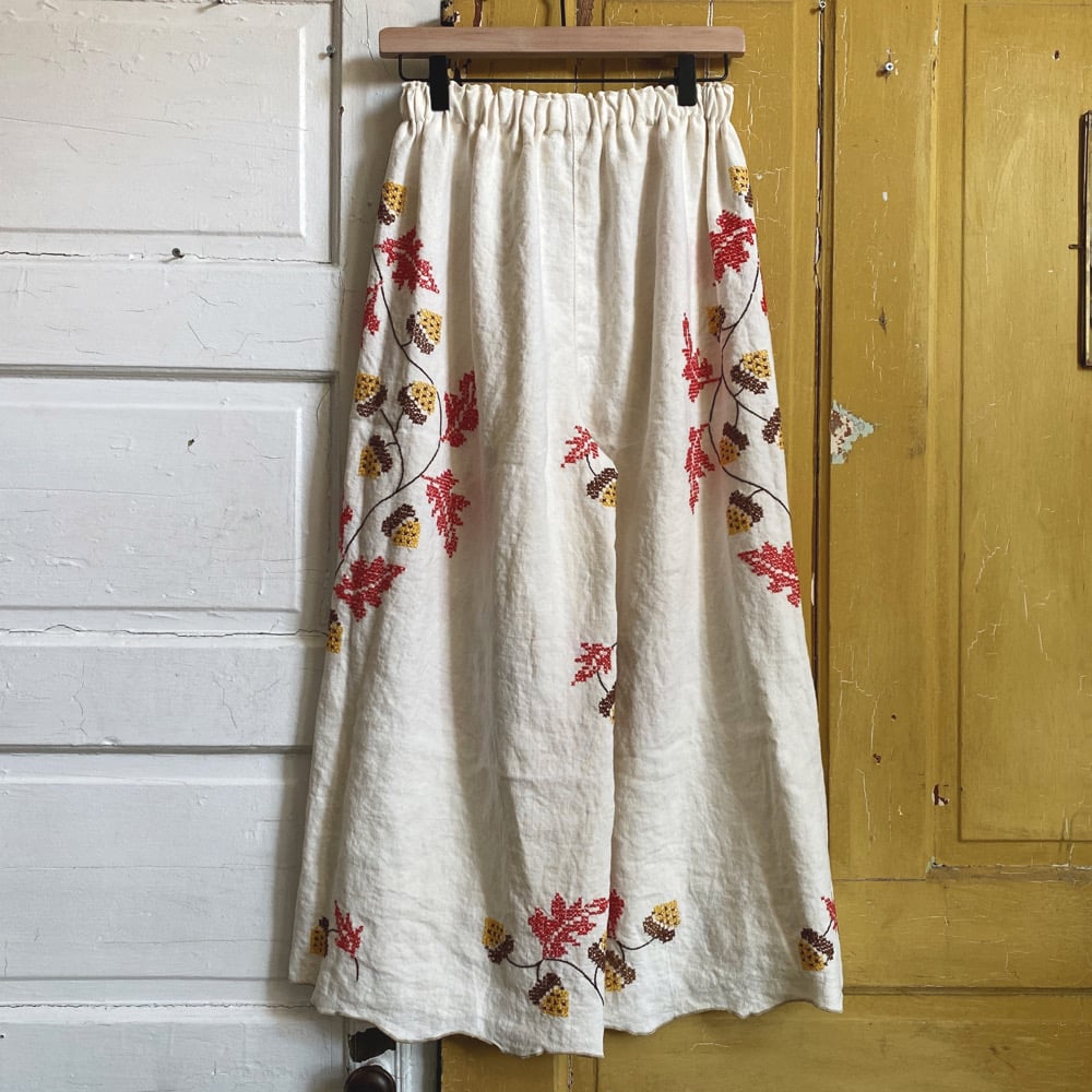 Image of Autumn Acorns Linen Cross-stitch Granny Pants