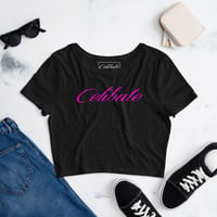 Image 3 of CELIBATE Cotton Blend Pink Logo Statement Crop Top Cropped T-shirt