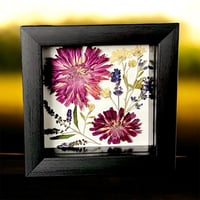 Image 1 of Zinnia, Mum, Lavender & Butterfly Bush - Wildflower Art In 6" X 6" Shadow Box (Item# 202303S)