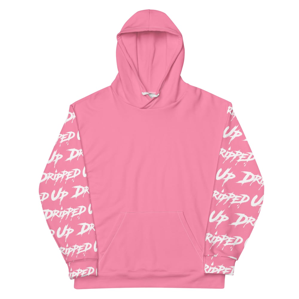Dripped Up Sleeve Pattern Unisex Hoodie (Pink/White)