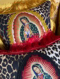 Image 12 of Virgin Leopard Fringe Cushion Cover with gold fringing