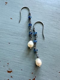 Image 1 of Akoya pearl and kyanite dangle earrings