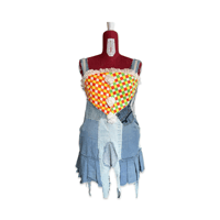 Image 1 of Checkered Patchwork Denim Pinafore