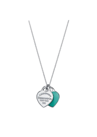 Double Heart Pendant Necklace (Silver&Blue) 