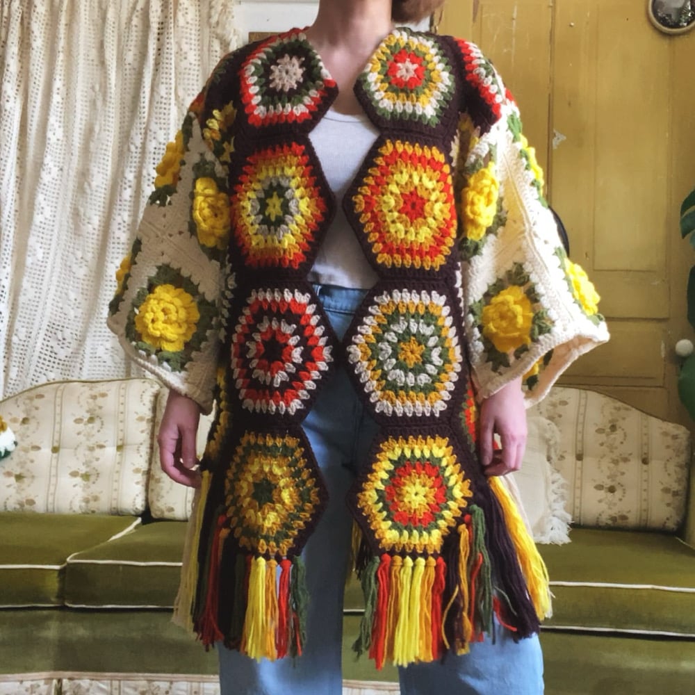 Image of Yellow Roses Hexagon Granny Sweater