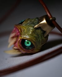 Image 14 of Egg of the King all seeing fangs pendant, leather cord, brass hardware, OOAK