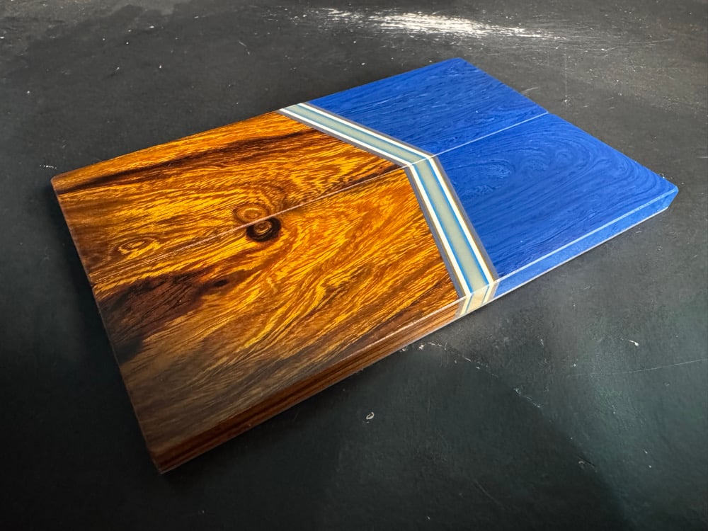 Image of Blue Juma Gem Resin & Desert Ironwood Segmented Knife Scales