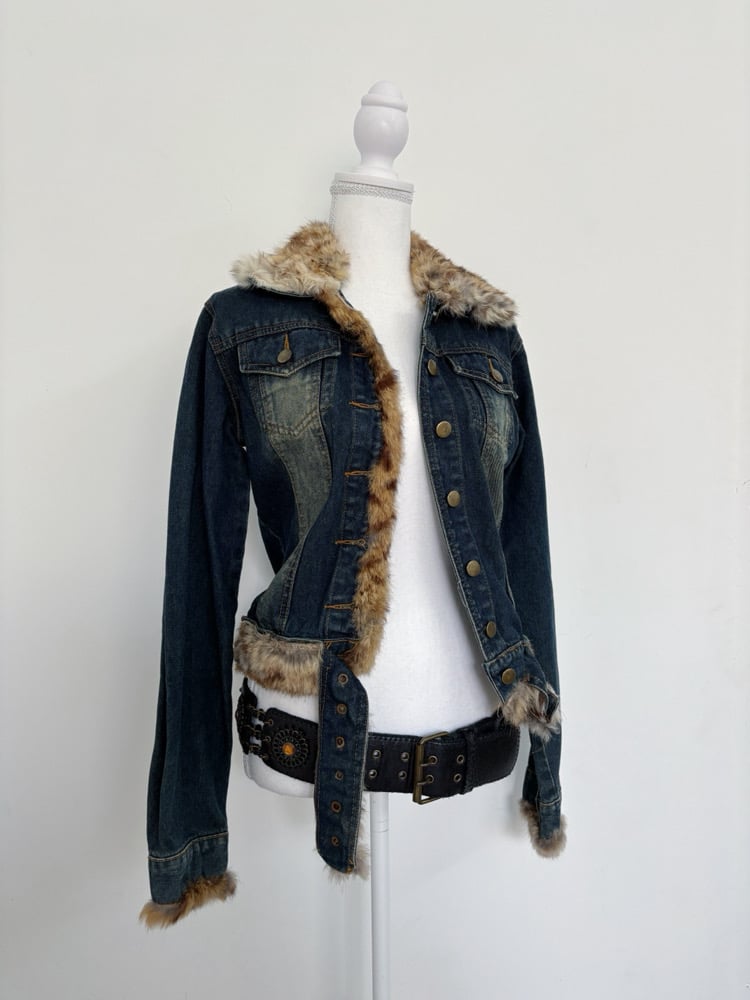 00s Fur denim jacket // S | ICONWEAR.STORE