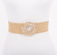 Metal Buckle Elastic Faux Straw Belt