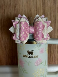 Image 2 of Spring Blossom Yellow & Pink Designer-Inspired Straw Topper Bow 