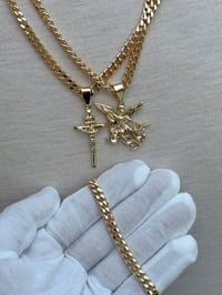 Image 2 of 14k Gold Plated Cuban Chain Set 