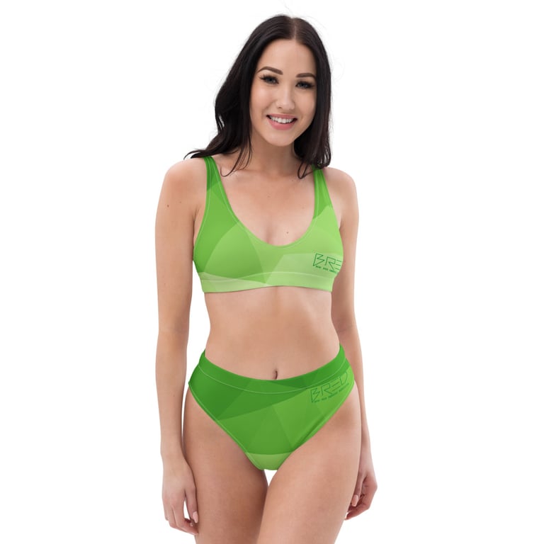green block high-waisted bikini