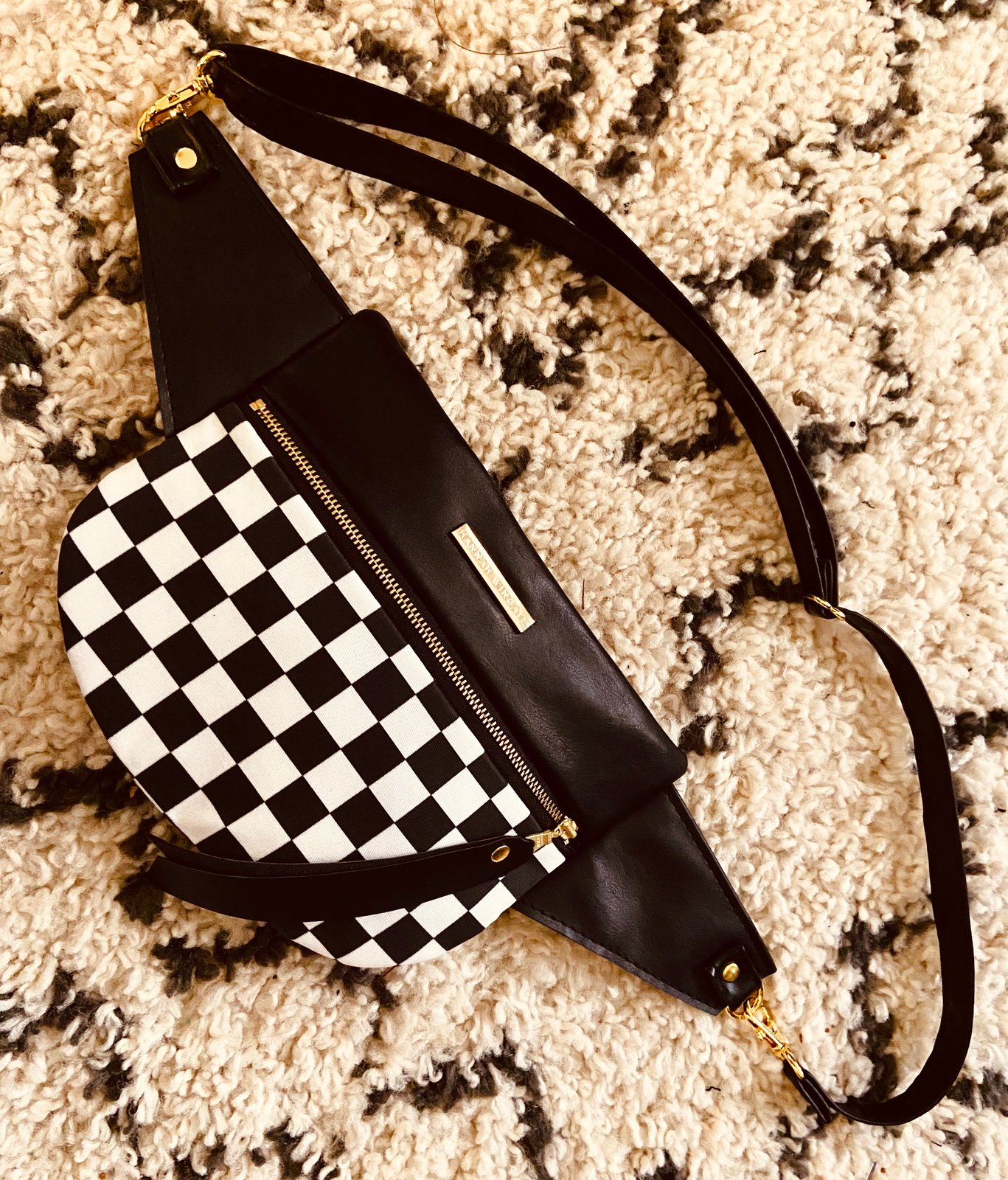 B W checkered crossbody Hannah Wingate Designs