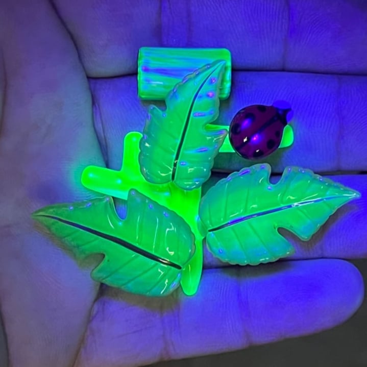 Image of Triple Green Cut Leaf & Ladybug Pendant