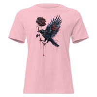 Image 1 of Women's Relaxed T-Shirt, Gothic Raven With Bleeding Red Rose Tee