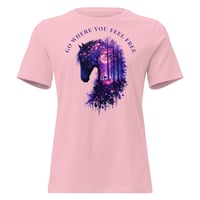 Image 1 of Go Where You Feel Free Horse Forest Women's Relaxed Fit Tee | Colorful Horse Lover Shirt