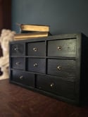 Petit meuble d’horloger en bois noir laqué, 8 tiroirs, vintage